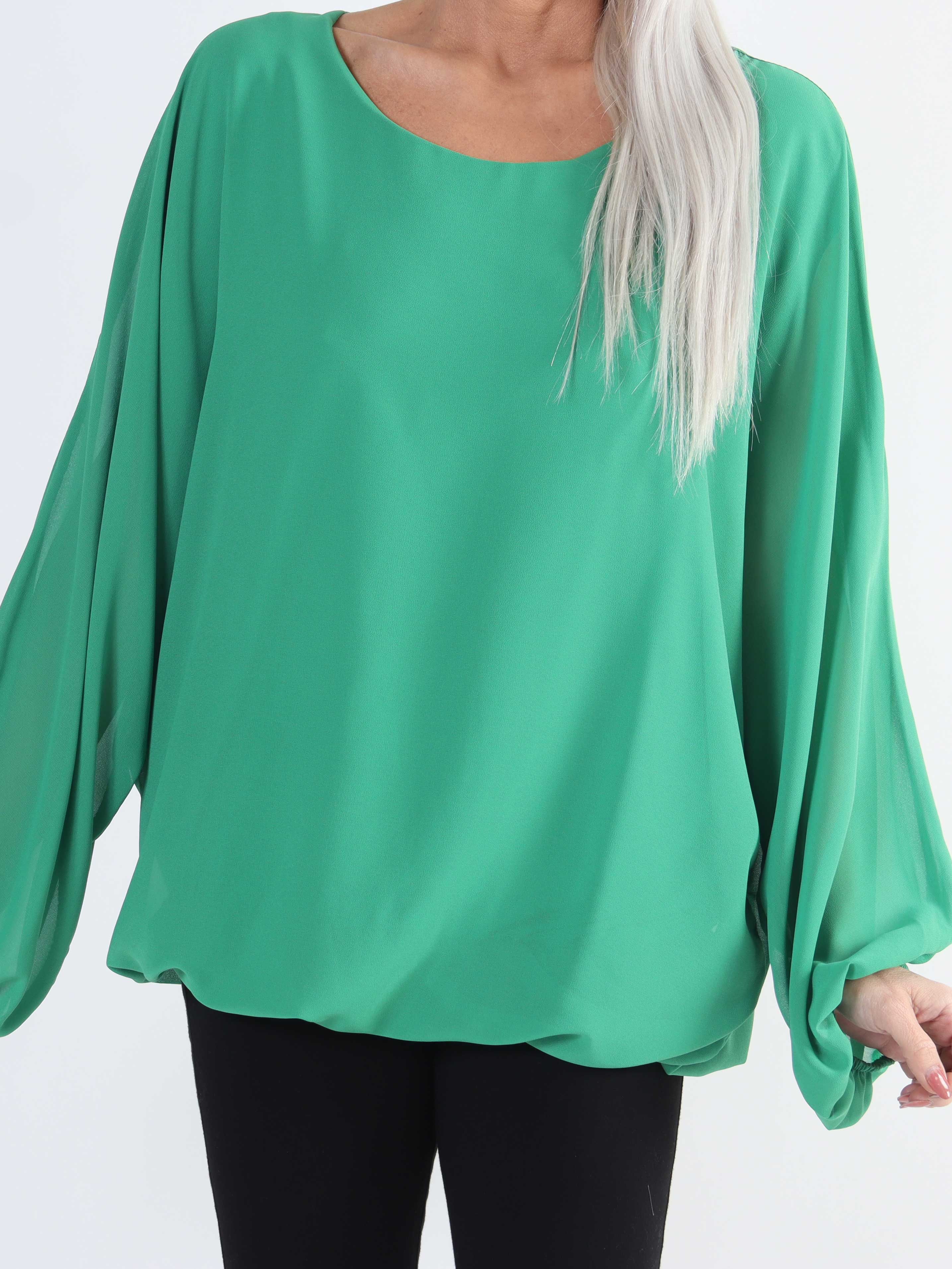Destiny Plain - Plus size bluse i chiffon med flagermusærmer